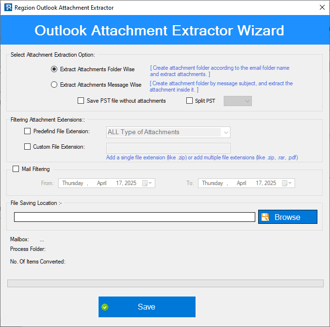 outtlook email attachment extraction settings