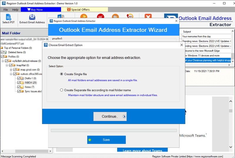 extract email address saving options