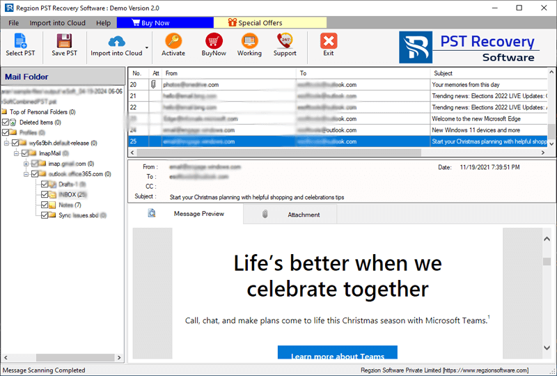 preview outlook items from pst