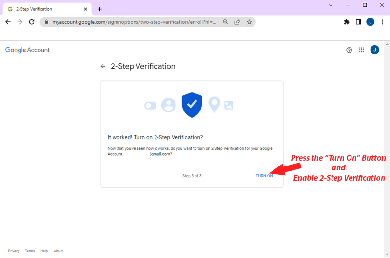 enable 2 steps verifictaion