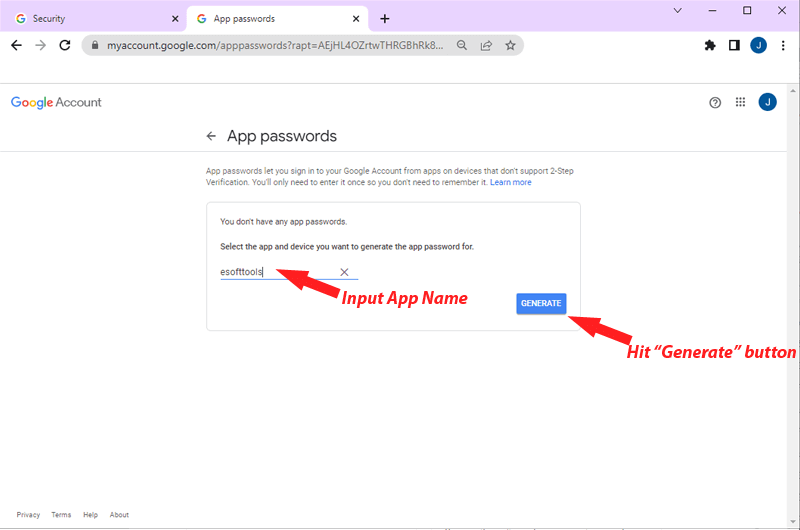 select app password creation option