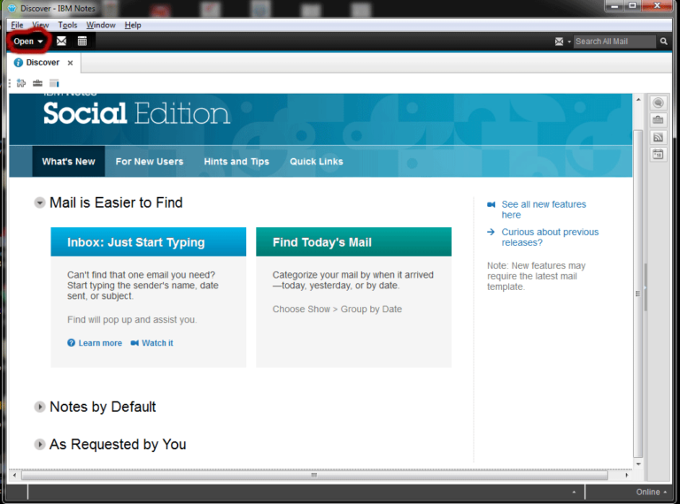 IBM notes first screen