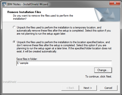 launch ibm notes setup file and choose installation folder