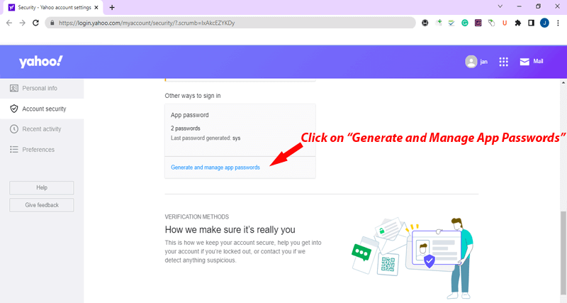 Yahoo get app password