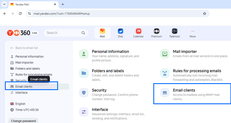 imap enable for email client